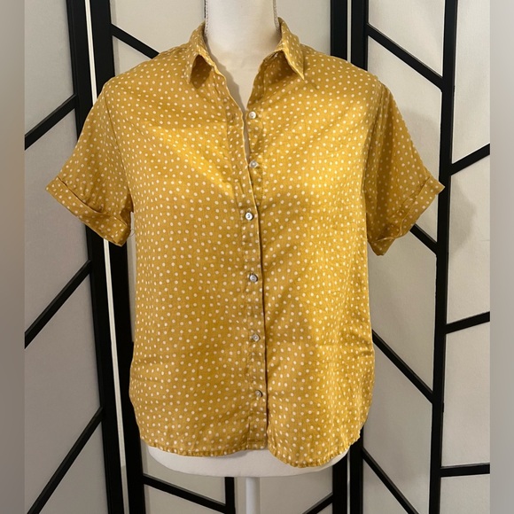 Rachel Zoe Tops - Rachel Zoe | Linen | Yellow + White Polka Dot Button Top | EUC Like New